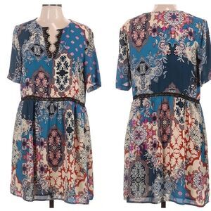 Charles Henry Paisley Split Neck Boho Midi Dress Size Medium